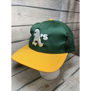 VINTAGE Oakland A's Athletics Hat Cap Snap Back Green Yellow MLB Baseball Mens